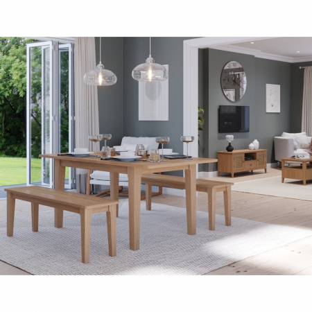 Aurora Oak Extending Dining Table And Two Benches Set